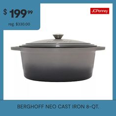 The neo line is a modern collection that marries function, design, and innovative use of materials to create an outstanding line of cast iron cookware. The neo cast iron is marked by pure lines giving each product its own identity and functionality. The covered casseroles are ideal for slow cooking stews, braising, baking and so much more. It is enameled inside and out and suitable for all heat sources including, gas, electric, induction and ceramic.Features: Enameled, Oven SafeCooktop Compatib… Le Creuset 30 Dutch Oven Black Knob, Lodge Dutch Oven, Lodge Cast Iron Dutch Oven, Cast Iron Cookware, Dutch Oven, Cookware, Cast Iron, Slow Cooker, Oven