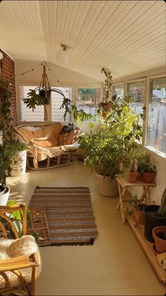 a room filled with lots of plants and furniture