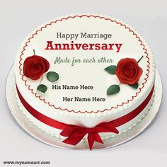 a happy marriage anniversary cake with red roses