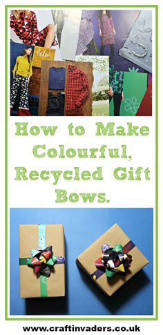 two boxes with bows on them and the words how to make colorful, recycled gift bowls