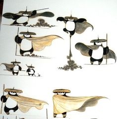 several drawings of penguins with capes on their heads