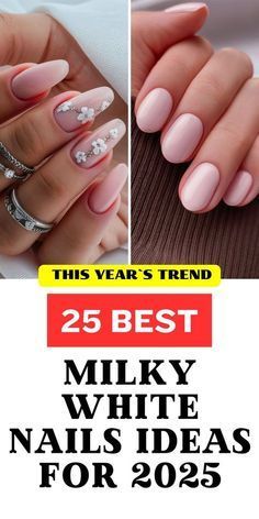 Milky White Nail Ideas, Milky White Nail Art, Milky White Nail, Almond Designs, White Nail Ideas, Nails 2025, White Nail Art, White Nail, Short Styles