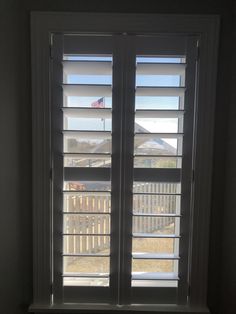 an open window with blinds on the outside