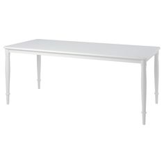 a white table with two legs and a long wooden top on an isolated white background