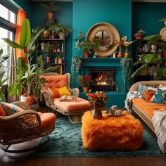 a living room filled with lots of furniture and plants