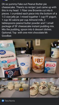 the ingredients for peanut butter cupcakes are shown in three different pictures, including one with