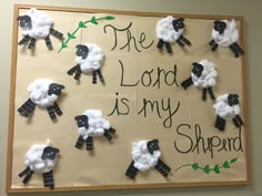 the lord is my shepherd bulletin board with sheep cut out from construction paper on it