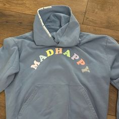 Perfect Condition Worn Once So Comfortable Size Small Trendy Light Blue Sweatshirt For Loungewear, Playful Blue Sweatshirt For Spring, Trendy Blue Hoodie With Ribbed Cuffs, Playful Blue Sweatshirt For Fall, Playful Blue Hoodie Top, Playful Blue Hoodie For Fall, Trendy Blue Hoodie Sweatshirt, Blue Playful Fall Sweatshirt, Playful Blue Fall Sweatshirt