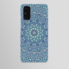 a blue phone case with an intricate design