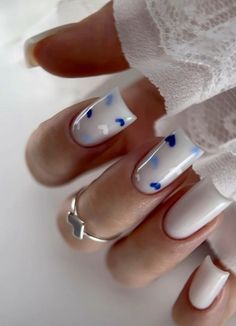 Nails With Blue Hearts, White Nails With Blue, Nails With Blue, Aqua Nails, Minimalist Nail, Makeup Nails Designs, Baby Blue Nails, Acrylic Toe Nails, Summer Manicure