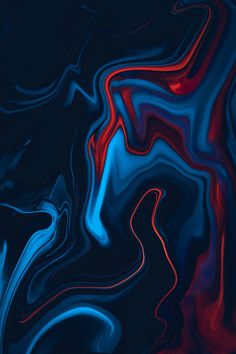 an abstract painting with blue, red and black colors