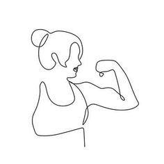 a line drawing of a woman flexing her arm with one hand and looking to the side