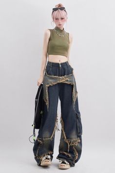 Y2K Star Patchwork Baggy Jeans Style Bleu, Large Pants, Hip Hop Vintage, Jeans Outfits, Star Jeans, Mode Inspo, Pantalon Large, Premium Denim, Grunge Fashion