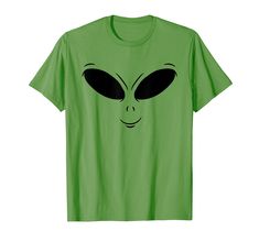 an alien face with black eyes on a green t - shirt