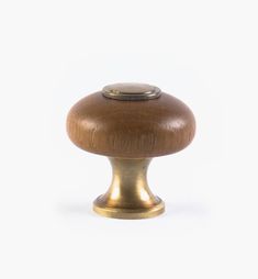 an antique brass knob with a wooden top