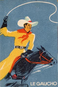 a drawing of a man riding on the back of a horse in front of a blue sky