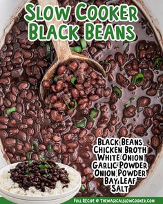 slow cooker black beans recipe in a pot with spoon