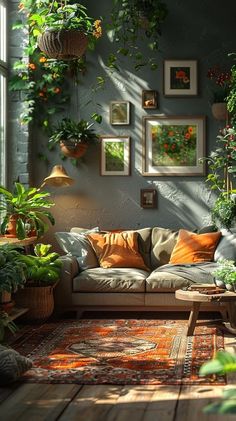 a living room filled with lots of plants