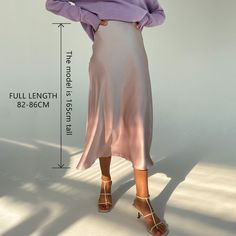 Color: Champagne, Size: S Elegant Skirts, Long Satin Skirt, Long Silk Skirt, Satin Skirts, Pink Midi Skirt, Skirts Summer, Skirt Silk, Plaid Pleated Skirt, Purple Skirt