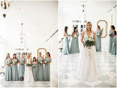 the bride and her bridal party are posing for pictures