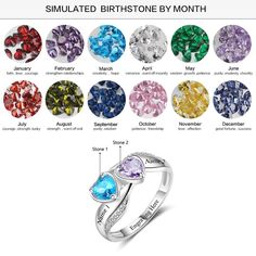 Birthstone Personalized Engrave Name Promise Ring is made of sterling silver and is beautifully designed with two heart shaped birth stones on it along with small silver stones on each side of the ring. It can be personalized by engraving two names on it along with the message inside the ring making it an ideal gift for women. Features: Color: Silver Material: Silver Style: Personalized Size: Available Size: US - 6/7/8/9 Weight: 2.8g Size Chart: Size Circumference(mm) UK,Europe & Australia CN/SG Sterling Silver Birthstone Ring, Rings Pandora, Mothers Ring, Family Rings, Mom Ring, Silver Party, Friendship Rings, Mother Rings, Silver Anniversary