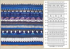 the crochet pattern is shown in blue and white