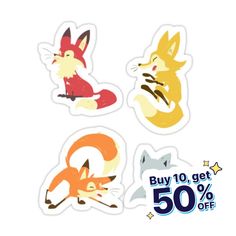 four stickers with different animals on them