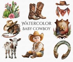 watercolor baby cowboy clipart