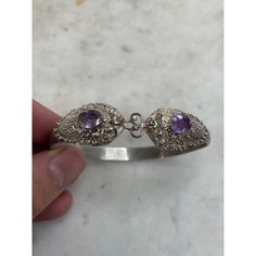 Stunning sterling silver and amethyst bracelet. Center hook clasp. Beautifully detailed. Blue Cuff Bracelet, Chanel Cuff, Black Cuff Bracelet, Rustic Cuff Bracelets, Crystal Cuff Bracelet, Cuff Bracelets Handmade, Metal Cuff Bracelet, Gold Bracelet Cuff, Gold Cuffs