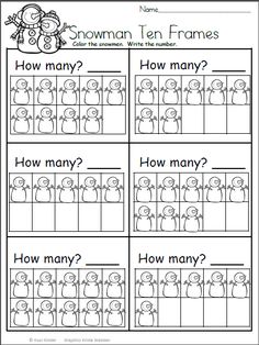 the snowman ten frames worksheet for kids to learn how to write numbers