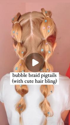 Audrey McClelland on Instagram: "CUTE BUBBLE BRAID PIGTAILS ❤️ Looking for a super cute summer hairstyle? Try these bubble braids! I love how these come out! And we had some extra fun by adding in some hair bling! . I will share where we got our hair blinger in my stories and also in my highlights!  . #bubblebraids #summerhair #hairdo #braidideas #braidinspo #braidinspiration #braid #simplehairstyles #simplehair #simplehairstyle #easyhairstyles #easyhairstyle #easyhairstylesforgirls #cutehairstyles #cutehair #hairvideo #hairideas #hairinspo #hairinspiration #hairvideos #hairidea #schoolhairstyles #schoolhair #hairstyles #hair #hairstyle #hairtutorial #hairtutorials" Bubble Braid Videos Tutorial, Girls Bubble Braid Pigtails, Fun Kid Hairstyles, Braids For Girls Kids Easy Hairstyles, Bubble Braid Video, Bubble Braid French Braids, Bible Braids, Tumbling Hairstyles For Kids, Bubble Braid Pigtails Tutorial