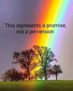 a rainbow with trees in the foreground and a quote on it that says, this represents a promise, not a perversion