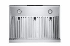 a stainless steel wall mounted heater with two lights on it's front and back sides