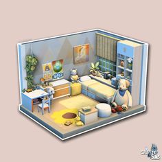 an animated image of a bedroom with teddy bears