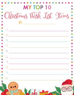 a christmas wish list with santa clause and presents