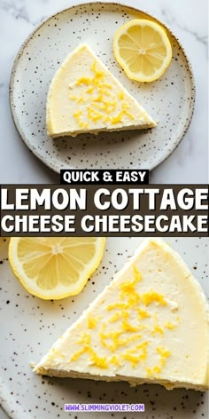 two slices of lemon cottage cheesecake on a plate