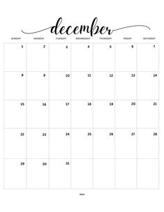 a december calendar with the word december written in black and white ink on top of it