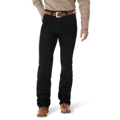 Wrangler Cowboy Cut jeans are a tried-and-true wardrobe staple for cowboys who demand a lot from their everyday clothes. Our men's Cowboy Cut stretch slim fit with all the iconic details including five-pocket styling and that signature 'W' stitching you know and trust. What makes this jean a must-have for every modern cowboy is its slim silhouette through the seat, thigh, and knee and stretch denim for added comfort. Whether dressed up for a special occasion or dressed down for a backyard barbec