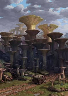 an artist's rendering of some strange looking structures