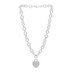 This is an authentic TIFFANY Sterling Silver Return to Tiffany Heart Tag Pendant Necklace. The necklace is crafted of sterling silver and features an oval link chain and a heart pendant accented with the signature 'Return to Tiffany' logo. Return To Tiffany, Heart Tag, Tiffany Heart, A Heart, Link Chain, Heart Pendant, Pendant Necklace, Sterling Silver, Tags