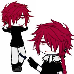 two anime characters one with red hair and the other with black clothes, both holding their hands together