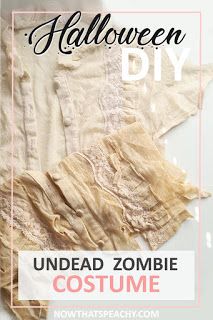 an unmade zombie costume with the words halloween diy on it and some torn fabric