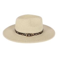 Dive into summer with this classic pinch front fedora hat. With its UPF+ protection, this hat is the perfect beach front companion. Adding a mix of pattern this cap contains a fun leopard print hatband that completes any summertime ensemble. Made of 80% Paper Straw, 20% Polyester Neutral Flats, Leopard Hat, Wide Brim Straw Hat, Straw Fedora, Felt Fedora, Hat Band, Fedora Hat, Beach Days, Mens Big And Tall