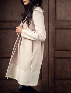 White Leather and Champagne Wool Color Block Anagrassia Coat – Meghan Markle Jacket #woolcoat #wooljacket #whitecoat #champagnecoat #champagnejacket #whitewoolcoat #whitewooljacket #champagnewoolcoat #colorblockcoat #colorblockjacket #customjacket #customcoat #bergdorfgoodman #harrods #barneys #cashmerecoat #stuartweitzman #highblackboots #leatherwhitecoat #leatherwoolcoat #meghanmarkle #meghanmarklecoat Meghan Markle Coat, White Wool Coat, Sustainable Fashion Designers, Color Block Coats, White Champagne, Black High Boots, Designer Jackets, Wool Coat Women, Color Block Jacket