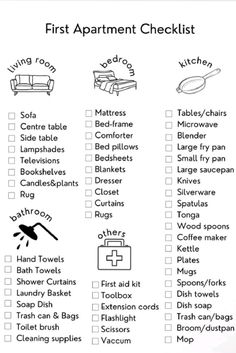 #apartment #checklist #first #essentials House Essentials List First Home, Furnishing A New Home Checklist, Small Apartment Living Room Ideas Cozy, Home Essentials List, Essentials First Apartment, Apartment Checklist Essentials, Living Room Spring Decor, Apartment Decor Room, Checklist New Home