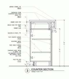 an architectural drawing showing the details for a counter section