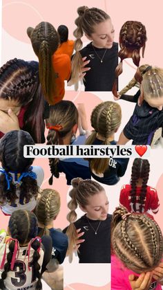 Football Hair Styles, Flag Football Hairstyles, Braided Hairstyles Into Ponytail, Soccer Hair Styles, Game Day Braids, Wrestling Hairstyles, Tennis Hairstyles, Football Hairstyles