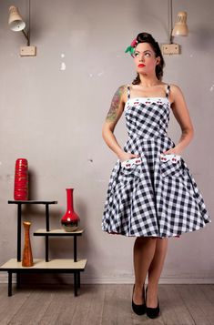 Pinup Photography, Roll Dress, Cherry Dress, Checkered Dress, Pin Up Dresses