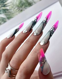 Fantasy French, Bling Acrylic Nails, Unique Nails, Nail Art Inspiration, Acrylic Nail Designs, French Nails