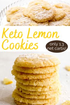 keto lemon cookies are stacked on top of each other